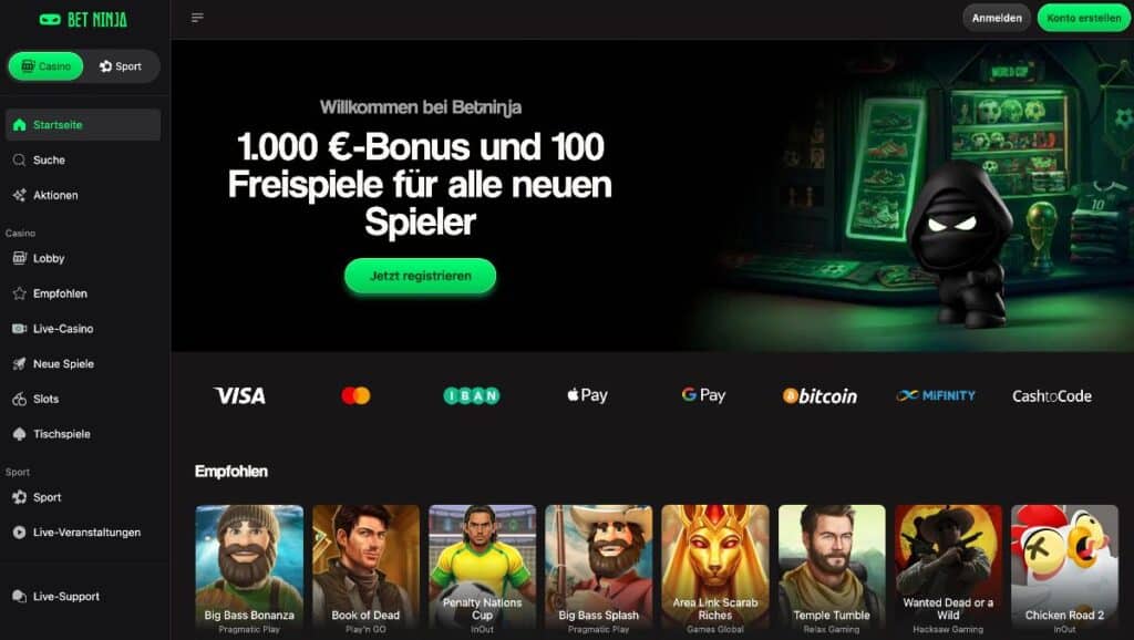 Betninja Casino Homepage