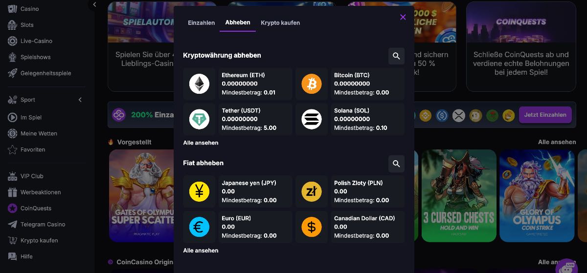 CoinCasino Auszahlungsmethoden