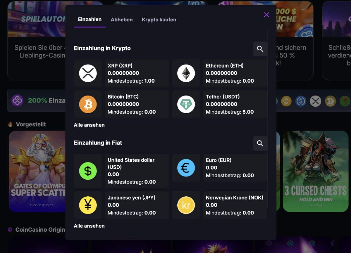 CoinCasino Einzahlungsmethoden