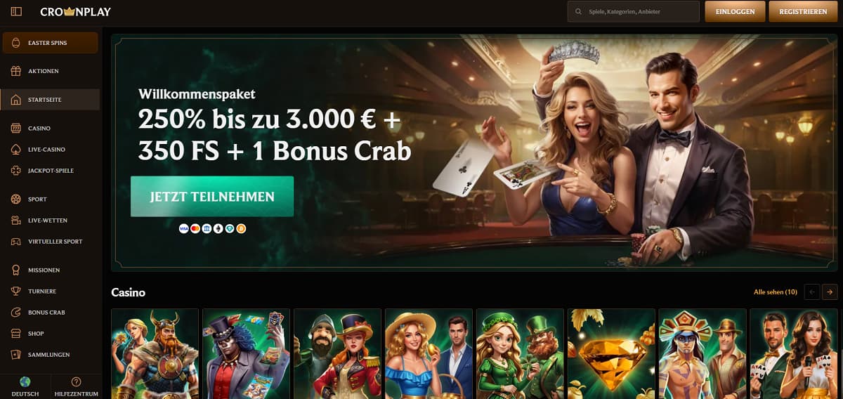 Crownplay setzt im Premium-Segment der online casinos neue Massstäbe. Neben einem starken Ersteinzahlungsbonus von 250 % bis zu 3'000 CHF profitieren loyale Nutzer hier von der exklusiven Betreuung durch einen persönlichen VIP-Manager.