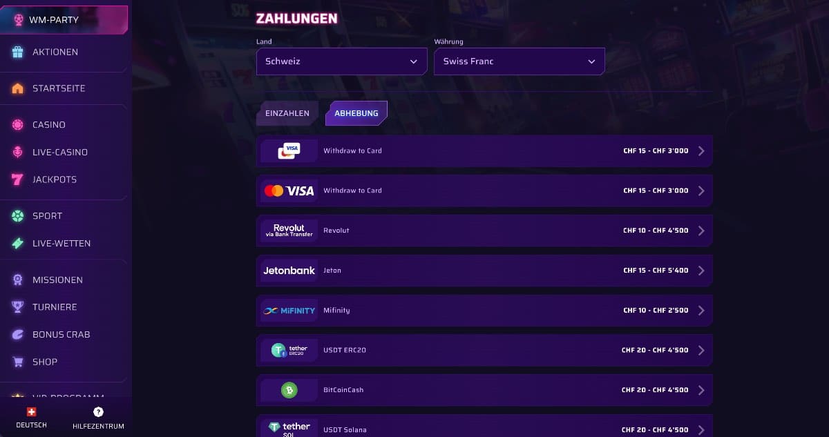 Roby Casino Auszahlungsmethoden