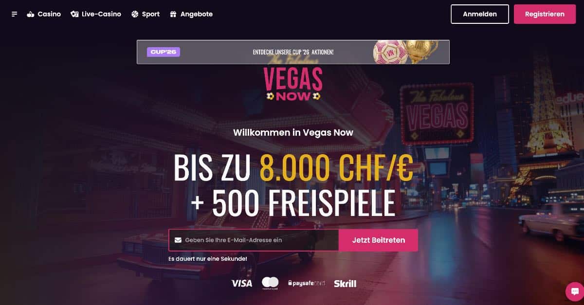 Vegas Now Casino Homepage