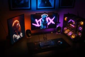 Neon-beleuchtetes Gaming-Setup als Symbolbild fuer den Honkai: Nexus Anima Beta-Test