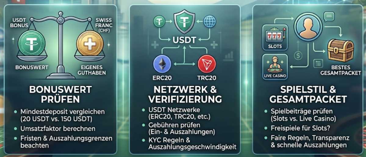 Schweizer Spieler: So wählen Sie das beste USDT Casino Bonusangebot