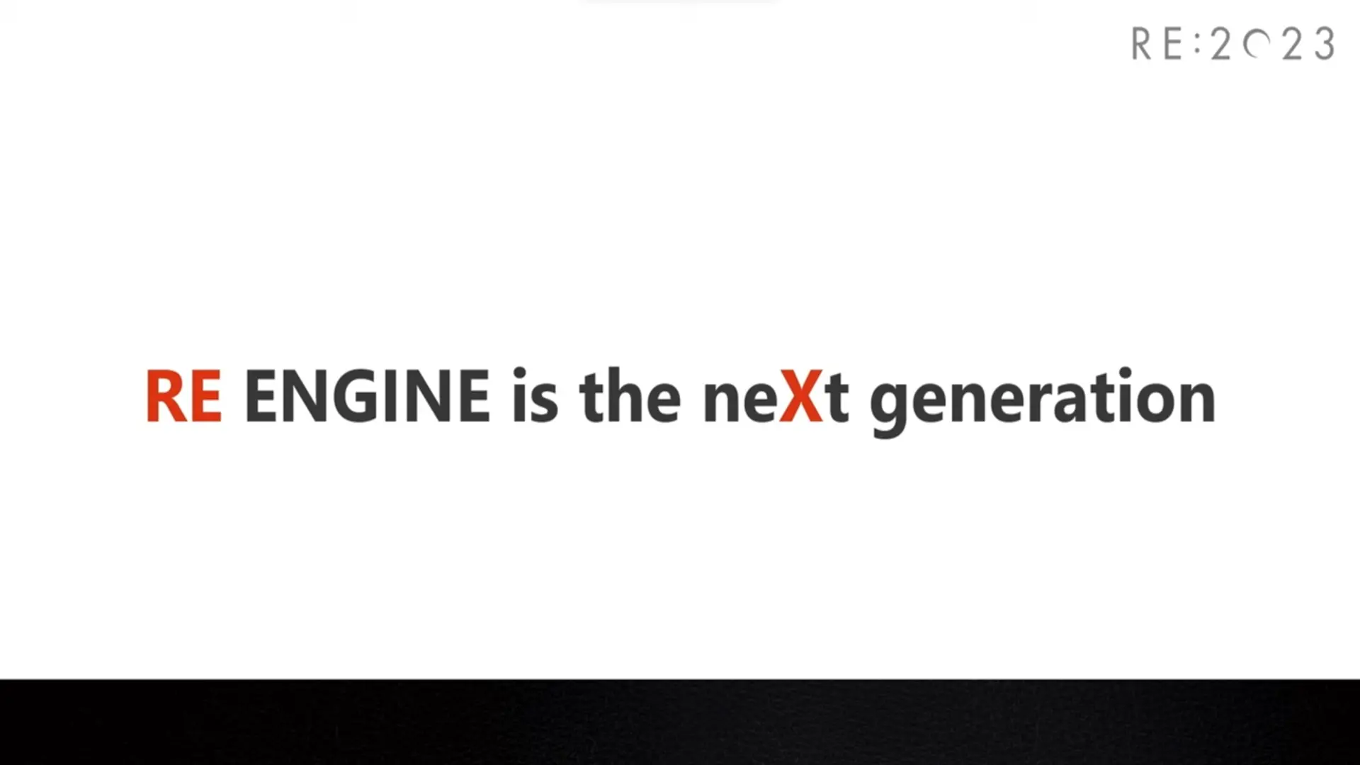 Text displaying 'RE ENGINE is the next generation' with logo at the top right corner.