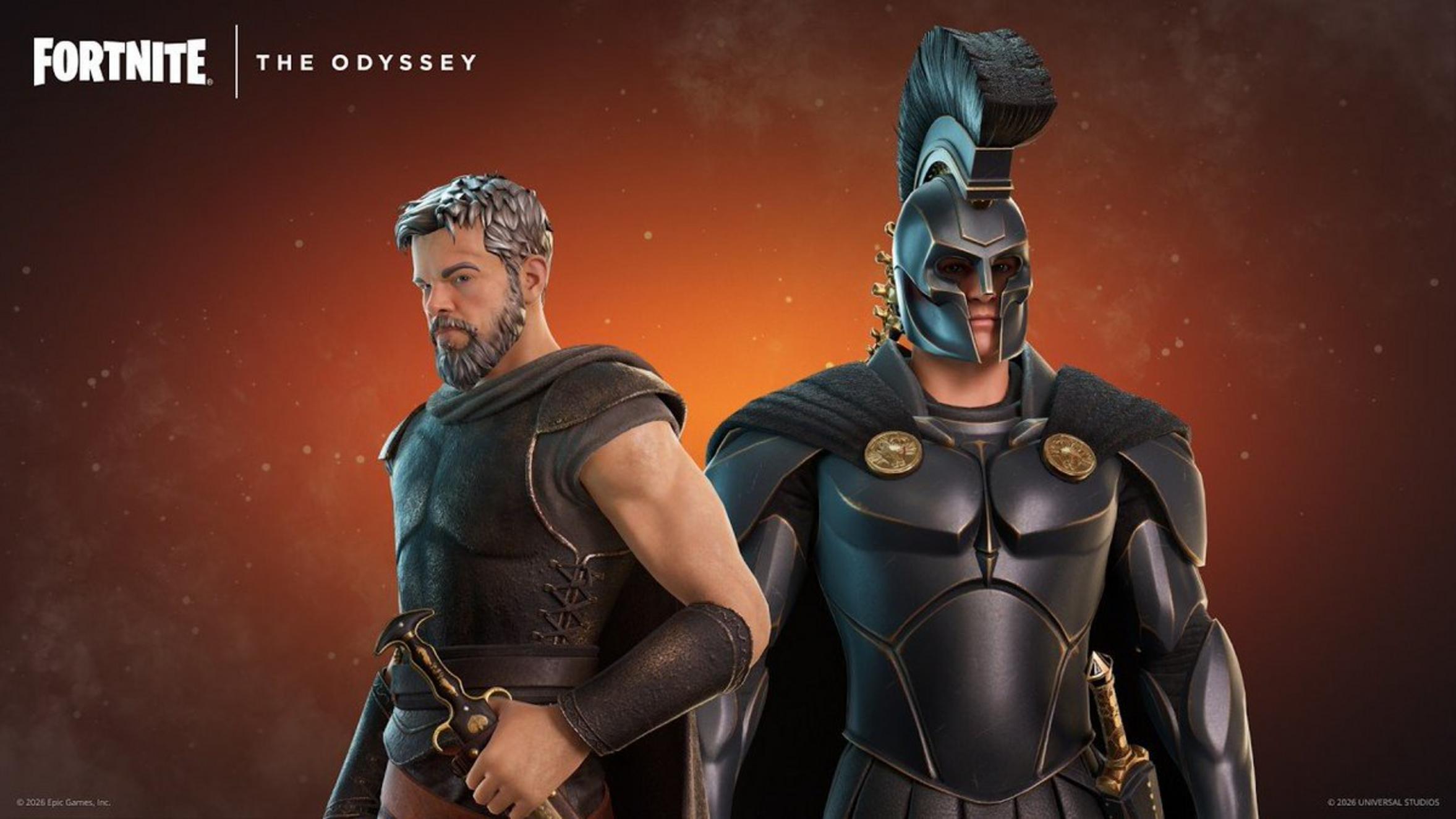 Fortnite characters in an artistic depiction, featuring a warrior with a sword and armor.