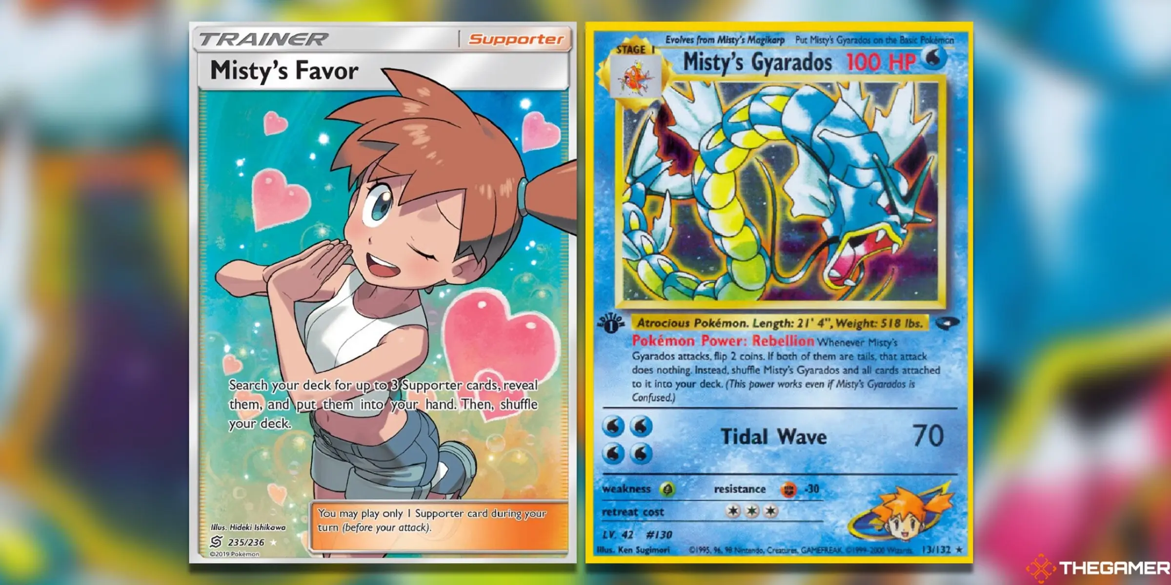 Art cards featuring Misty from Pokémon, including Misty's Favor and Misty's Gyarados.