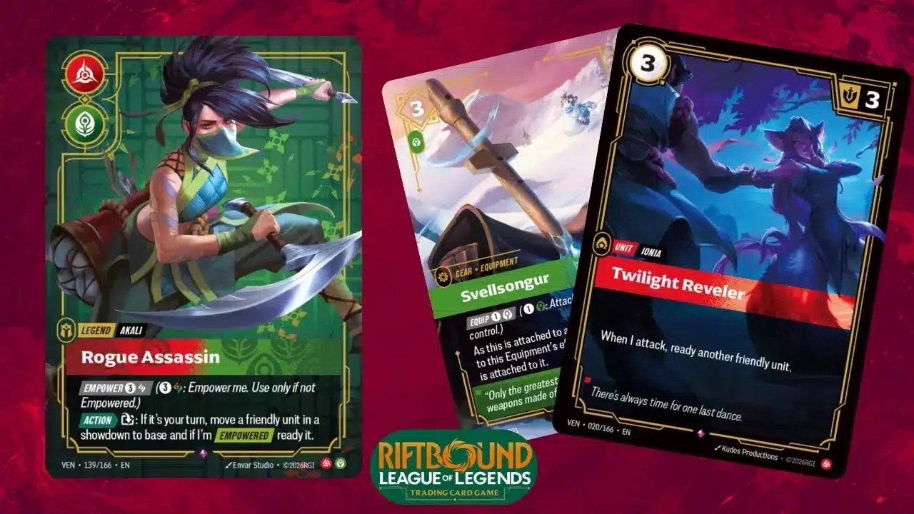 Riftbound TCG card featuring Akali as the Rogue Assassin with gameplay elements.