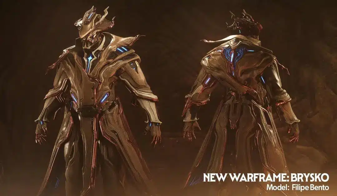 Brysko character from Warframe shown in detailed 3D model view.