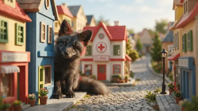 Zorua peeking from buildings in colorful Pokopia town during hide-and-seek event