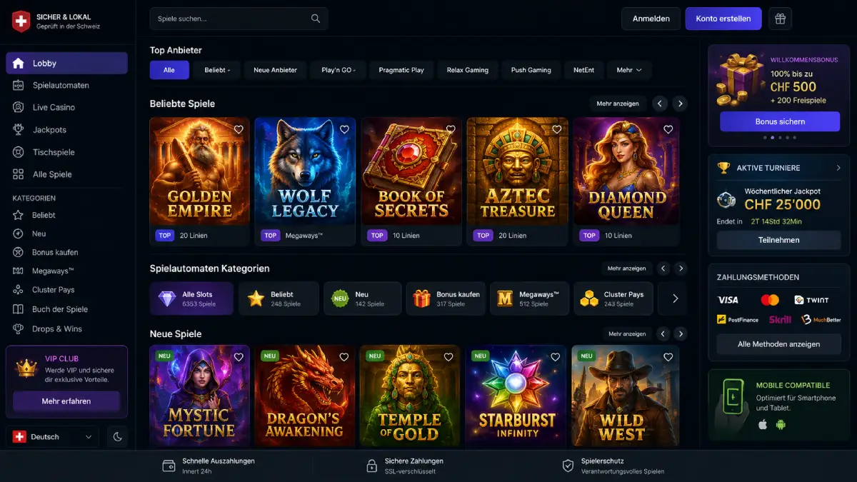 Pragmatic Play Casino mit Spielauswahl, Filtern und Bonusfunktionen