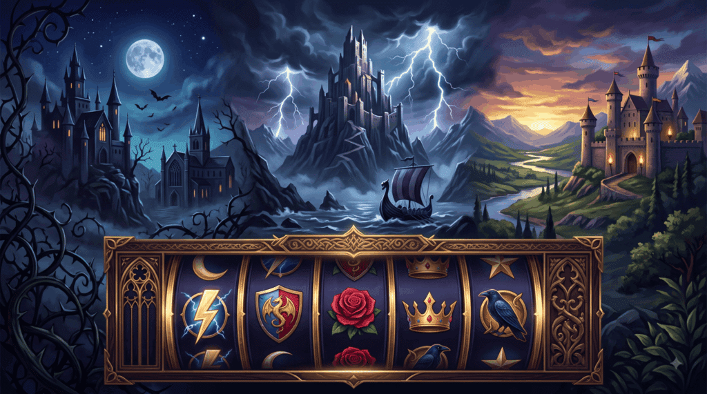 Klassische Slot-Walzen mit Vampir-, Wikinger- und mittelalterlichen Fantasy-Motiven