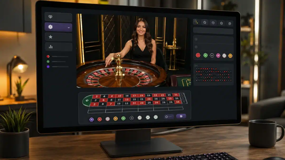 Live-Roulette-Tisch mit moderner Casino-Lobby und praktischen Spielfiltern