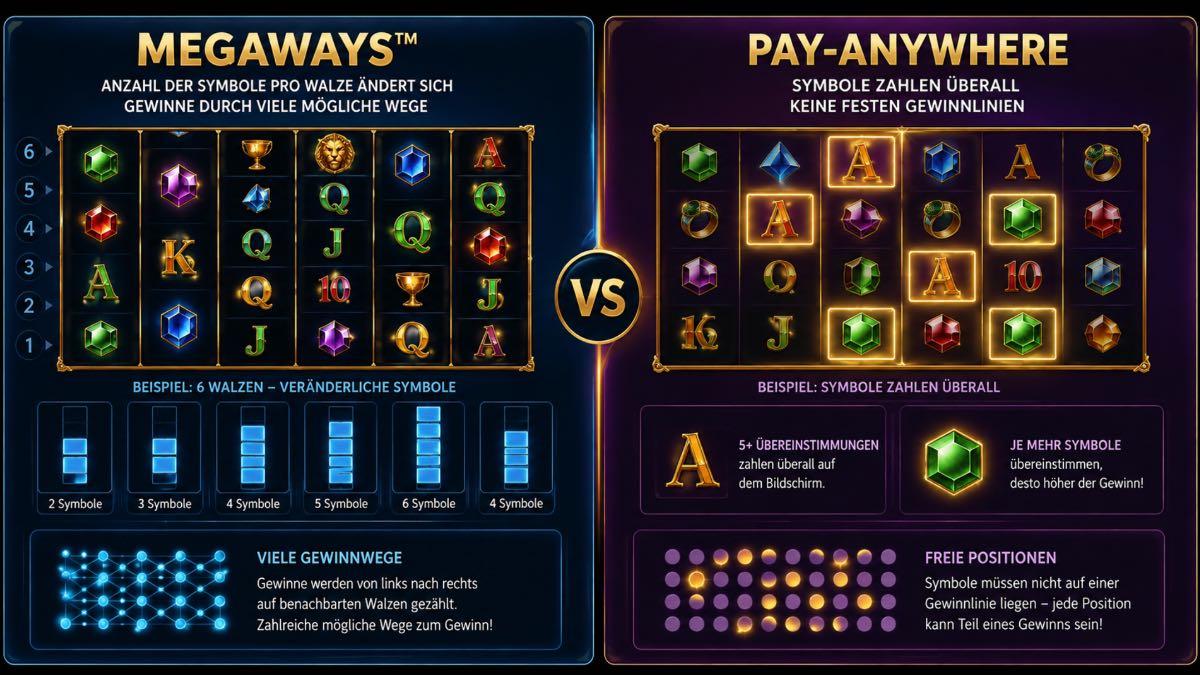 Unterschied zwischen Megaways und Pay-Anywhere bei modernen Slots