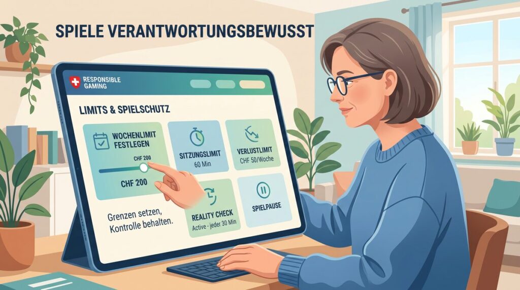 Person stellt in einem Online-Casino ein Wochenlimit und weitere Spielerschutzfunktionen ein.