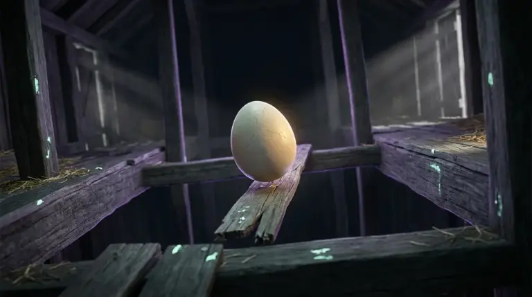 Fragile egg climbing a dangerous wooden barn in Egging On