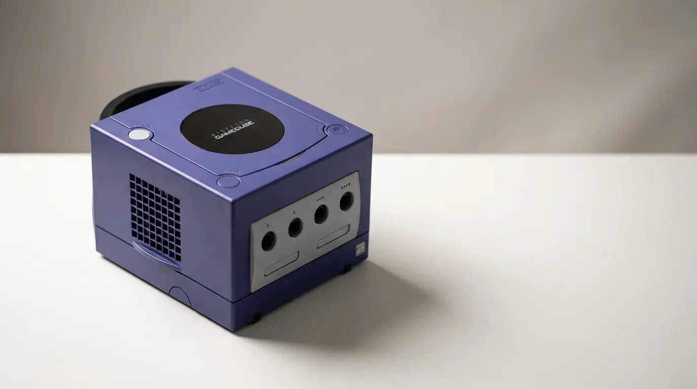 Nintendo GameCube console in studio lighting on white surface
