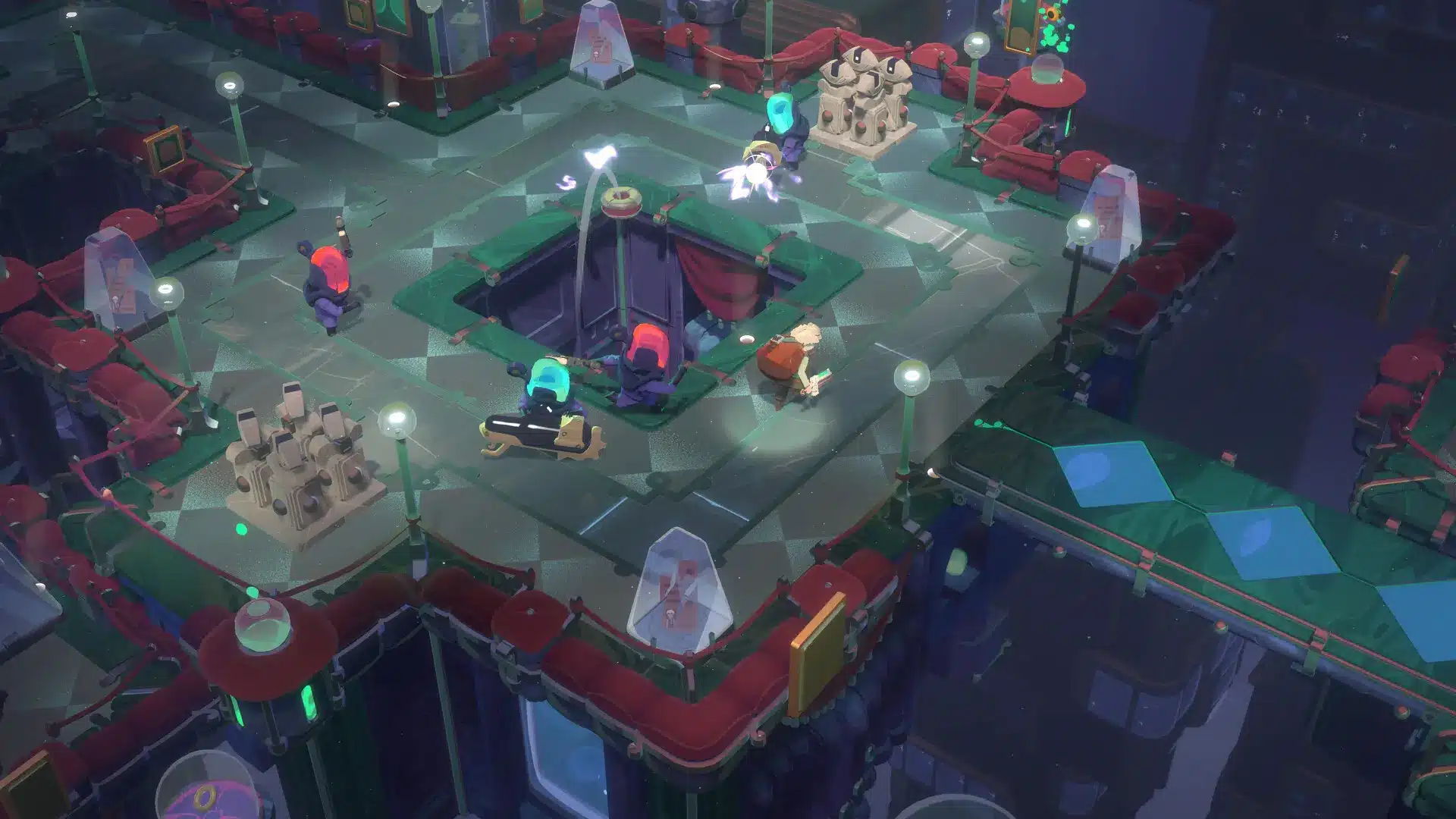 Isometric gameplay view of a character fighting monsters in a sci-fi dungeon from Moonlighter 2 The Endless Vault
