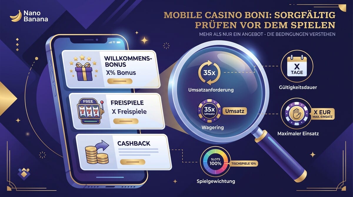 Mobile Casinos Schweiz mit Willkommensbonus, Freispielen, Cashback und wichtigen Bonusbedingungen