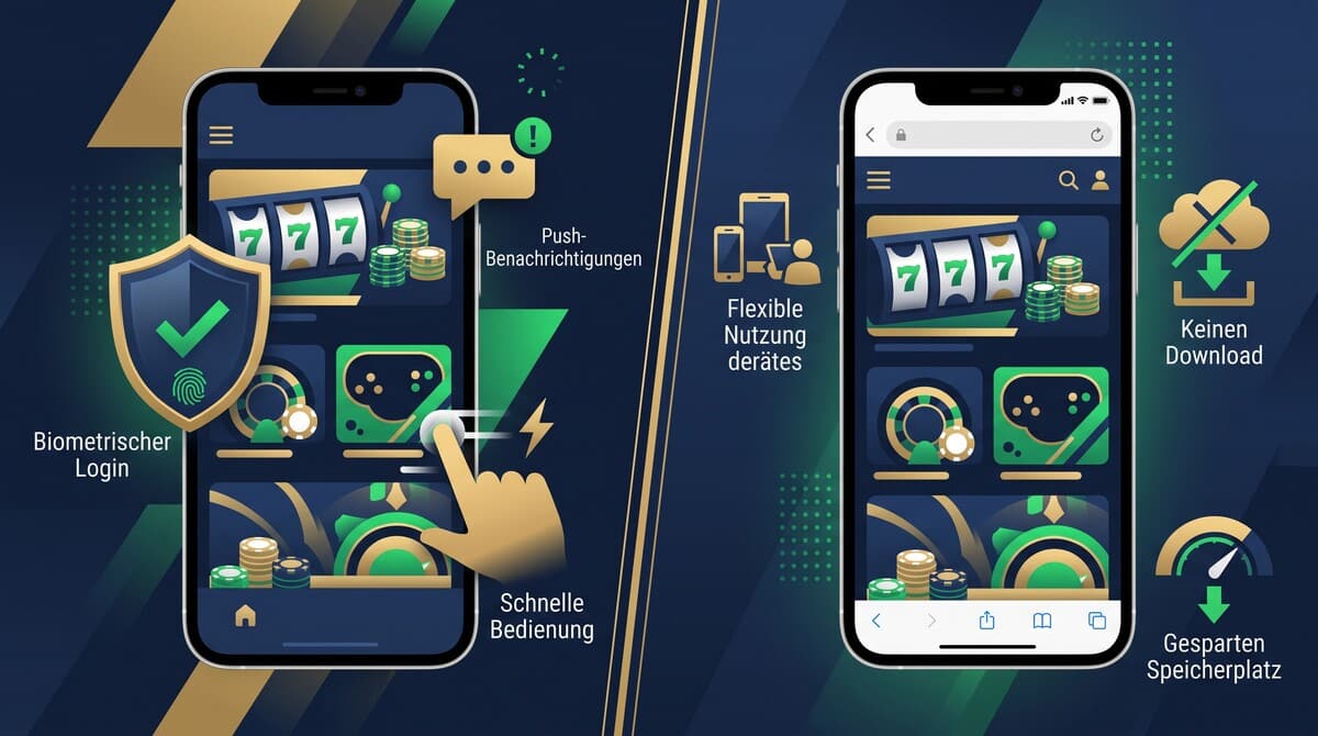 Mobile Casinos Schweiz als native Casino-App und responsive Browser-Version auf Smartphones