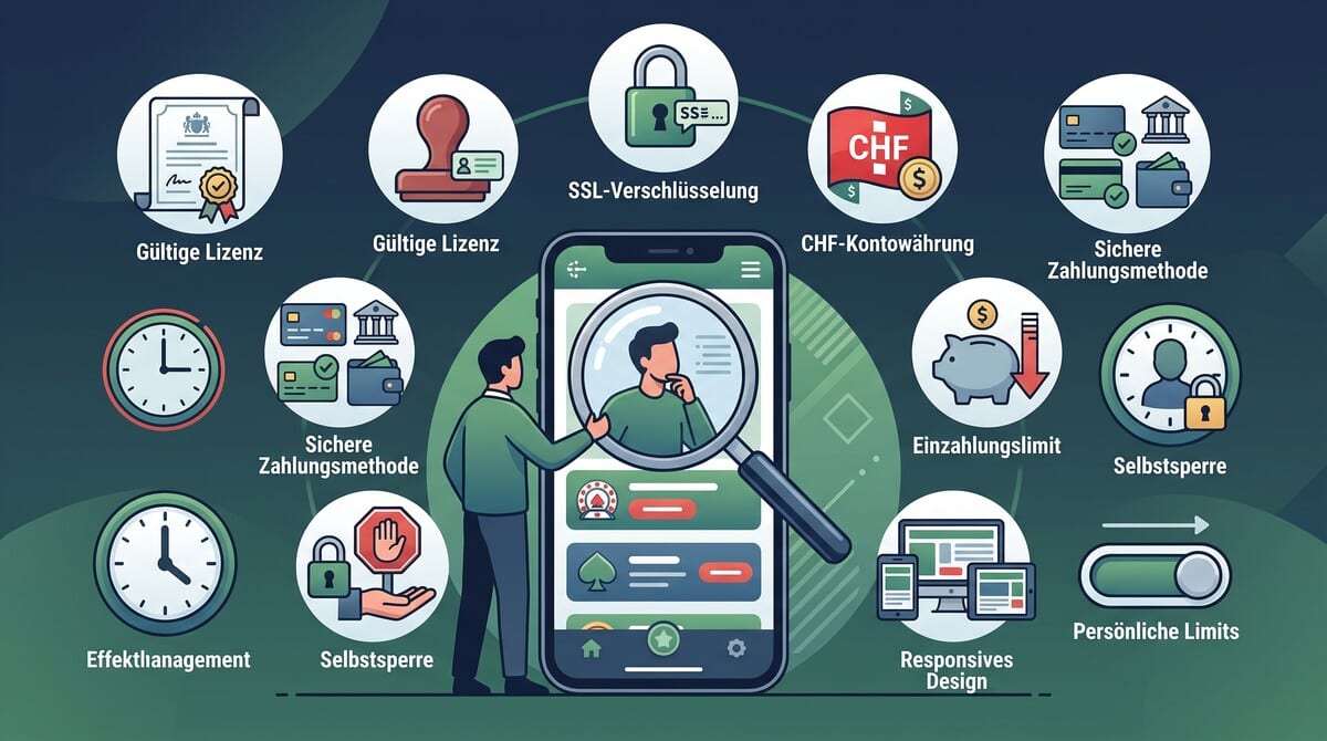 Mobile Casinos Schweiz mit Lizenzprüfung, SSL-Schutz, CHF-Zahlungen und persönlichen Spiellimits