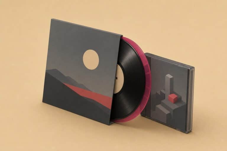 Vinyl-Schallplatte neben einer Spieleverpackung, symbolische Illustration zum Soundtrack-Album von GTA 6