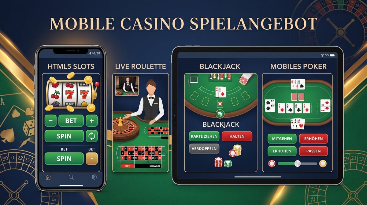 Mobile Casinos Schweiz mit Slots, Live Roulette, Blackjack und Poker auf Smartphone und Tablet