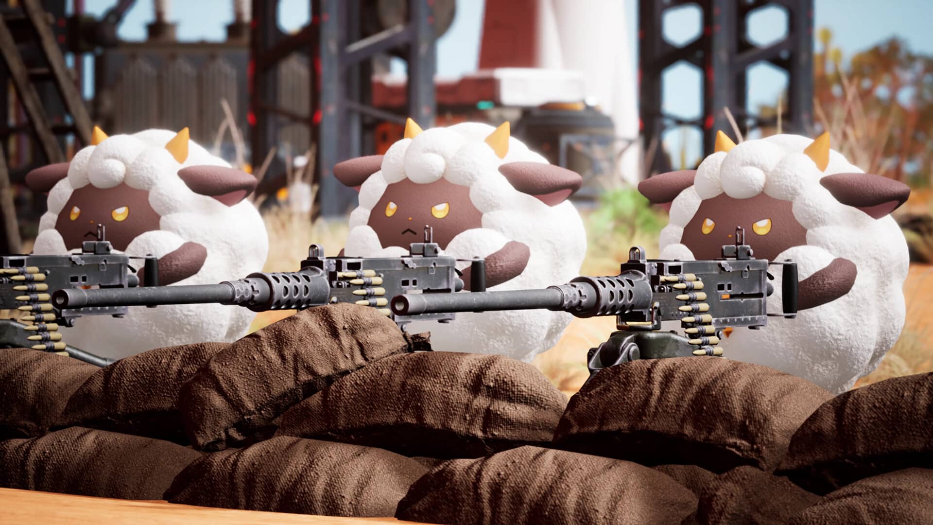 Offizieller Palworld-Screenshot aus dem Steam-Store: Spielszene mit Charakter und Pals in der Spielwelt