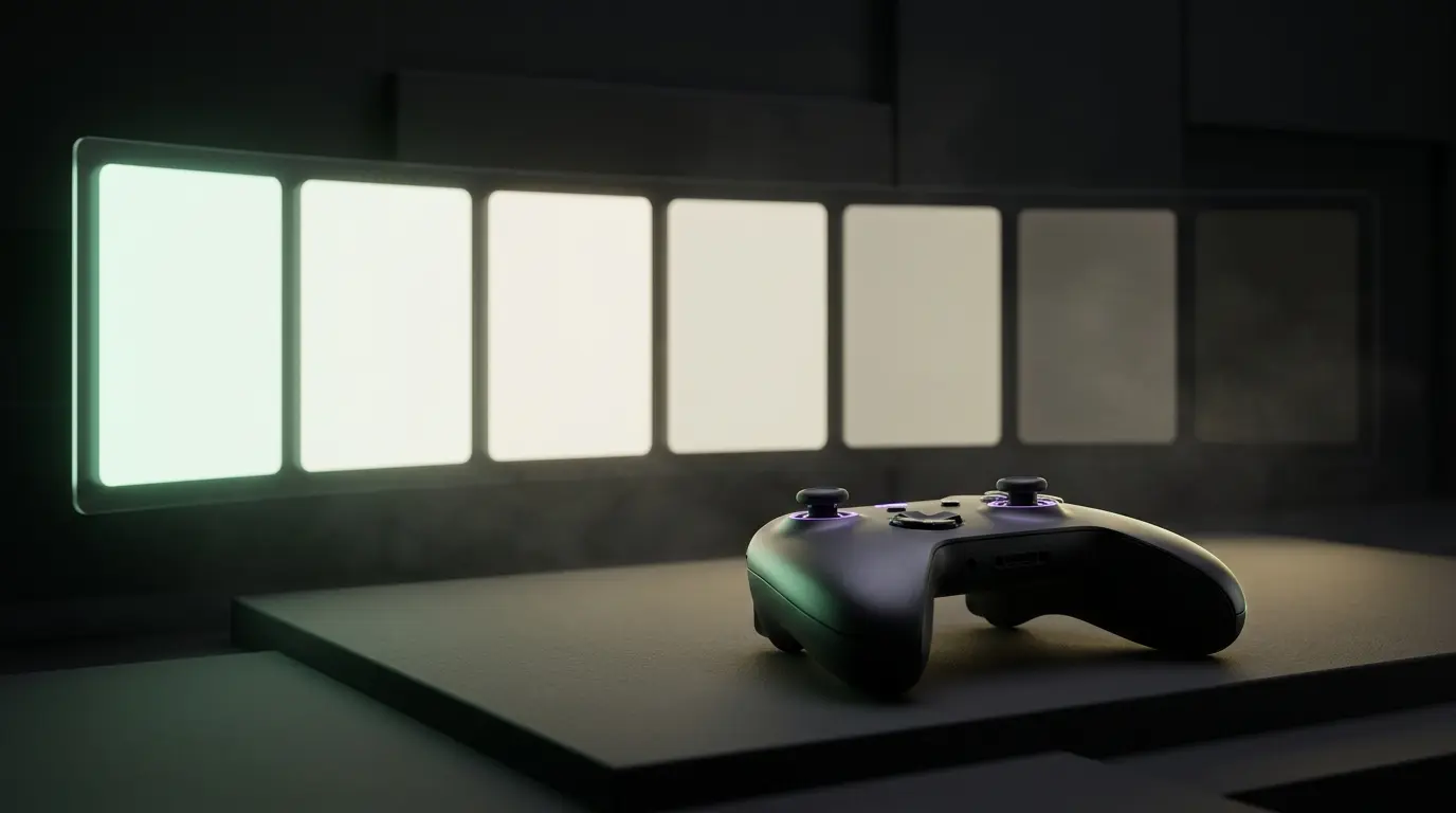 Game-Controller vor einer digitalen Spielebibliothek mit sieben bald entfernten Titeln
