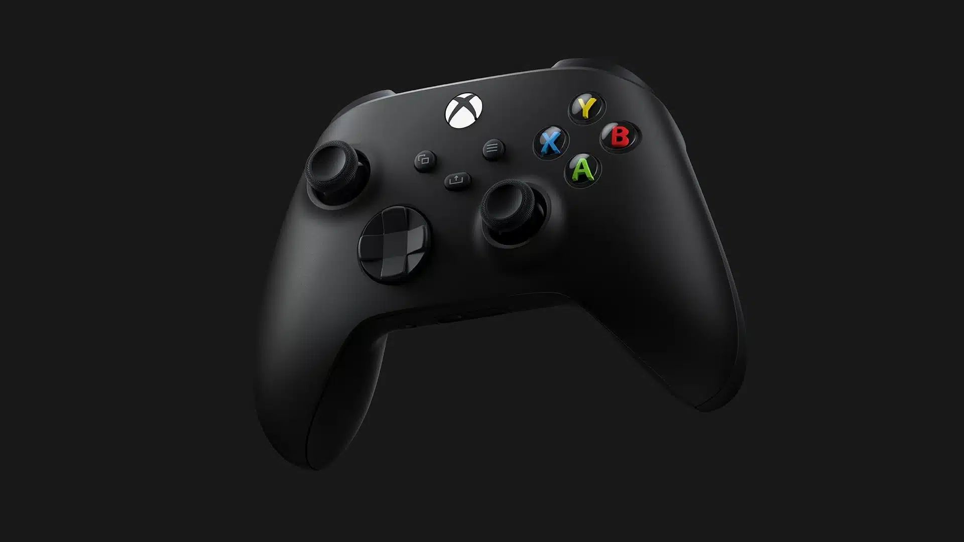 Ein schwarzer Xbox Series X Controller vor einem dunklen Hintergrund.