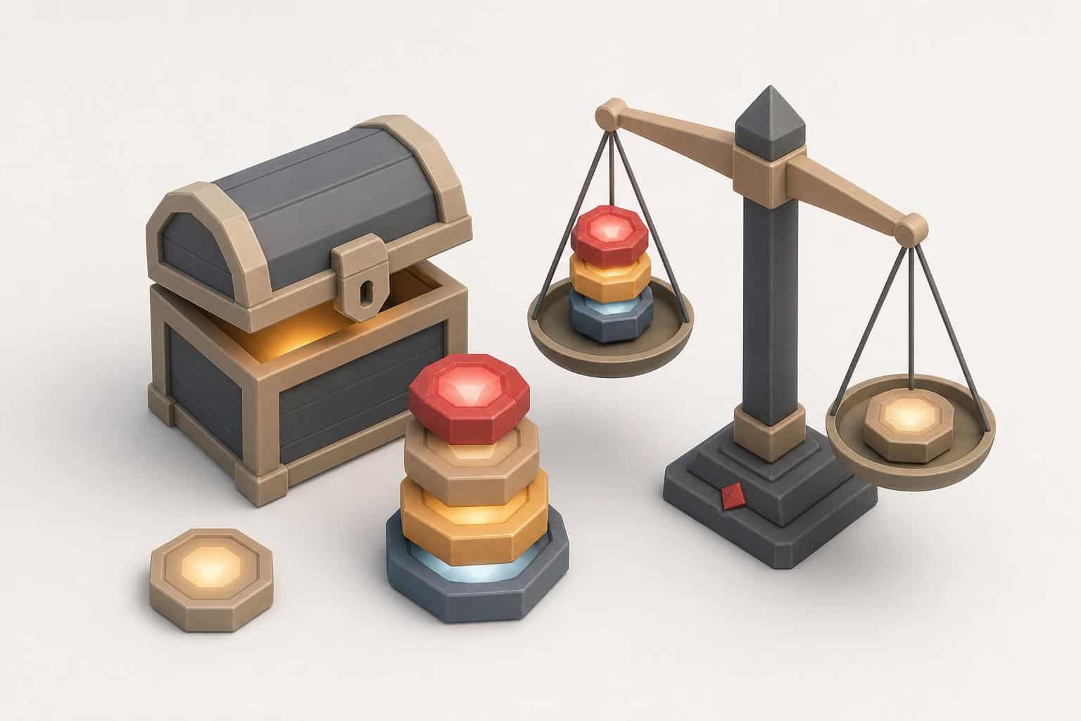 Illustration: Token und Waage stehen für die Prüfung von In-Game-Währungen durch die EU