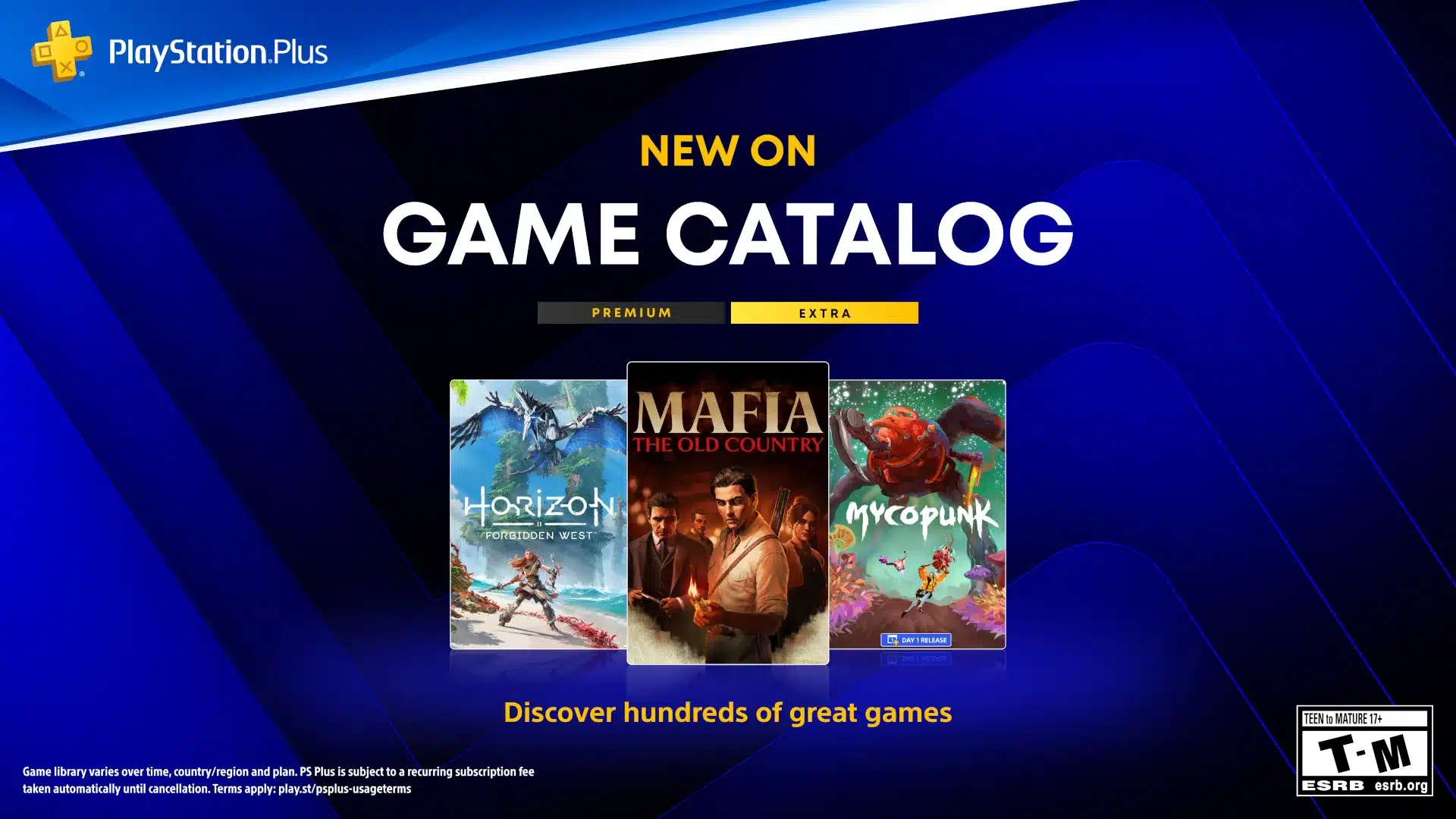 PlayStation Plus Game Catalog Oktober 2026: offizielles Pressebild zu Mafia: The Old Country, Horizon Forbidden West und Mycopunk